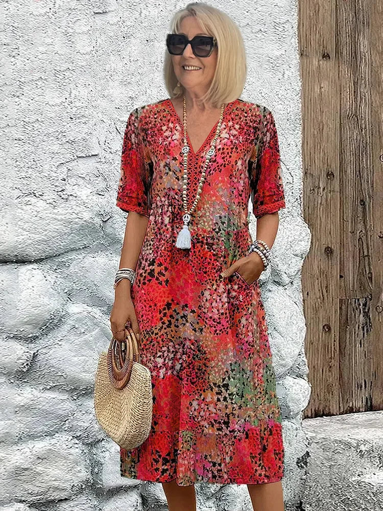 Lina | Midikleid mit Print – Boho Summer Stil